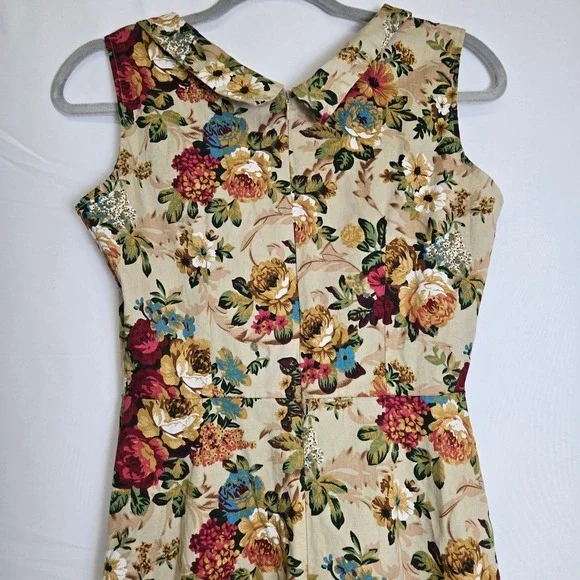 Blue Enchantress Retro Rockabiliy Floral Pin Up Style Midi Dress, Size Medium - Picture 8 of 9